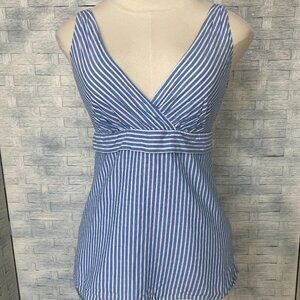 J. Crew Top 2 Blue White Striped V Neck Wrap Bow Back‎ Sleeveless